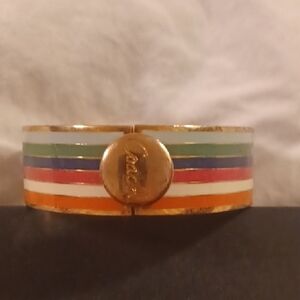 Coach Multicolor Striped Bangle with Gold Tone Well Loved Condition